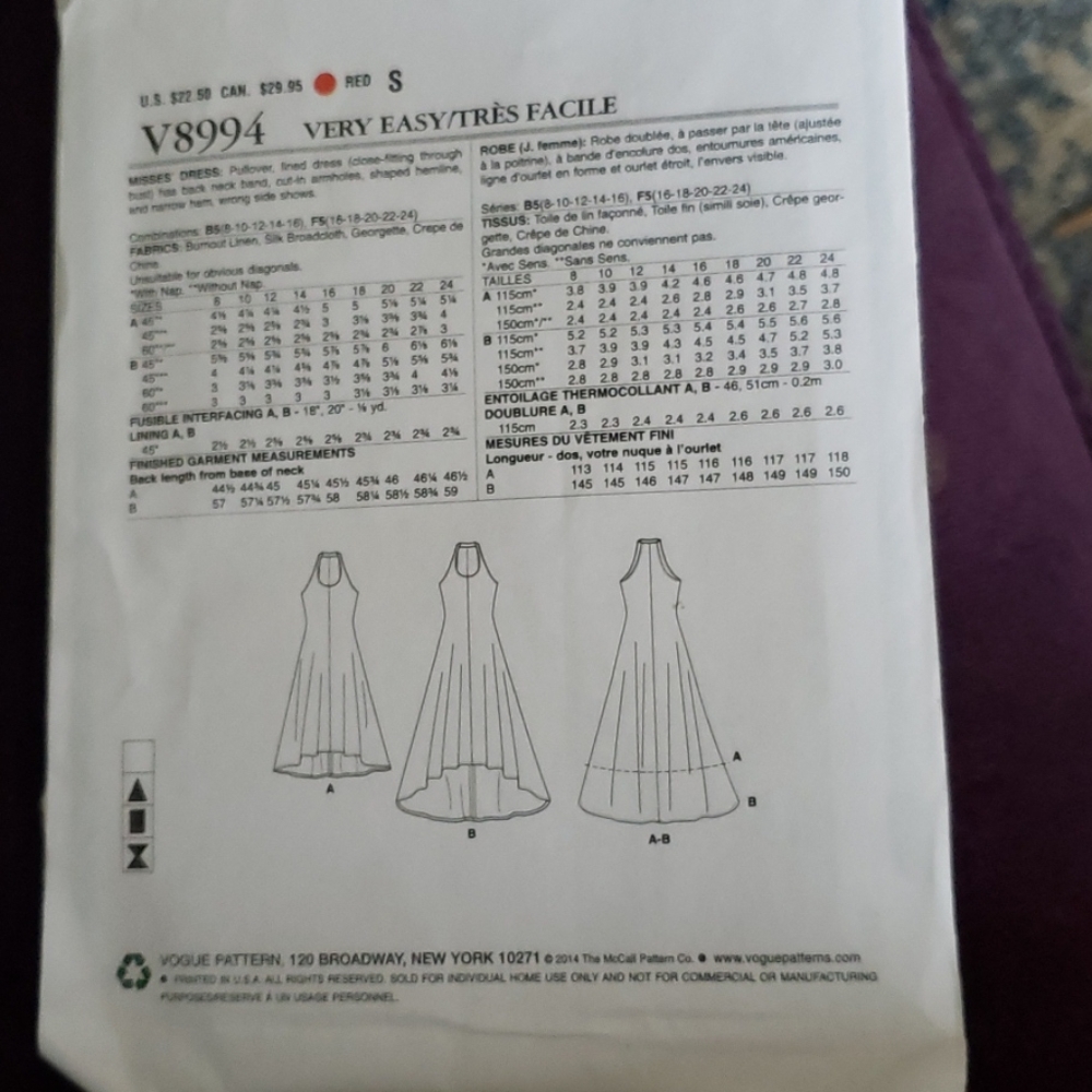 VERY EASY VOGUE DRESS PATTERN - Picture 2 of 2